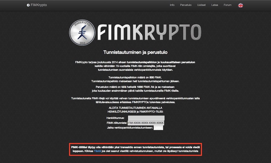 Perustulon tunnistautumissivu